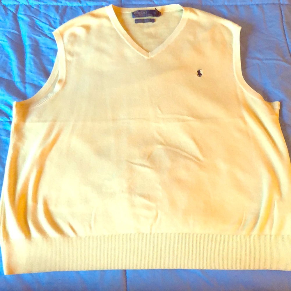 Polo Sweater Vest: Yellow w/ navy blue embroidery